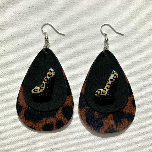 Dynamic Duo Designs Jewelry - High Heel shoe earrings with faux suede & animal print